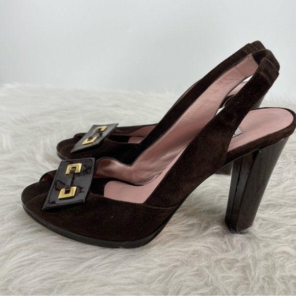 Isaac‎ Mizrahi Brown suede Slingbacks Made In Italy Pumps peep toe Sz 8 - Picture 4 of 8